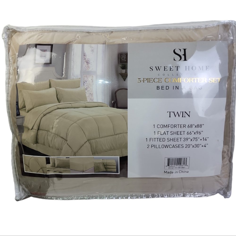 NEW Sweet Home 5 Piece Comforter Set Twin Bed In A Bag Beige/Tan PRICE FIRM